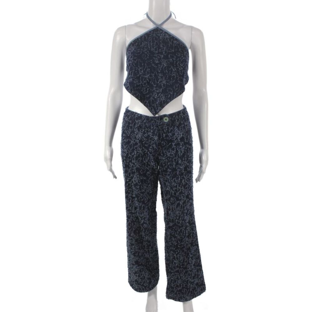 Di Petsa Women Blue Flecked Cotton Halter Set Sleeveless Jeans Size S